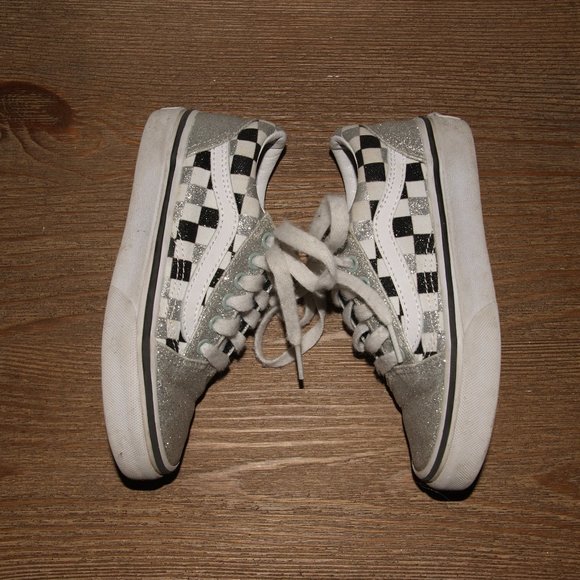 VANS Kids Glitter Checkerboard Old Skool Shoes 12 - Picture 4 of 7